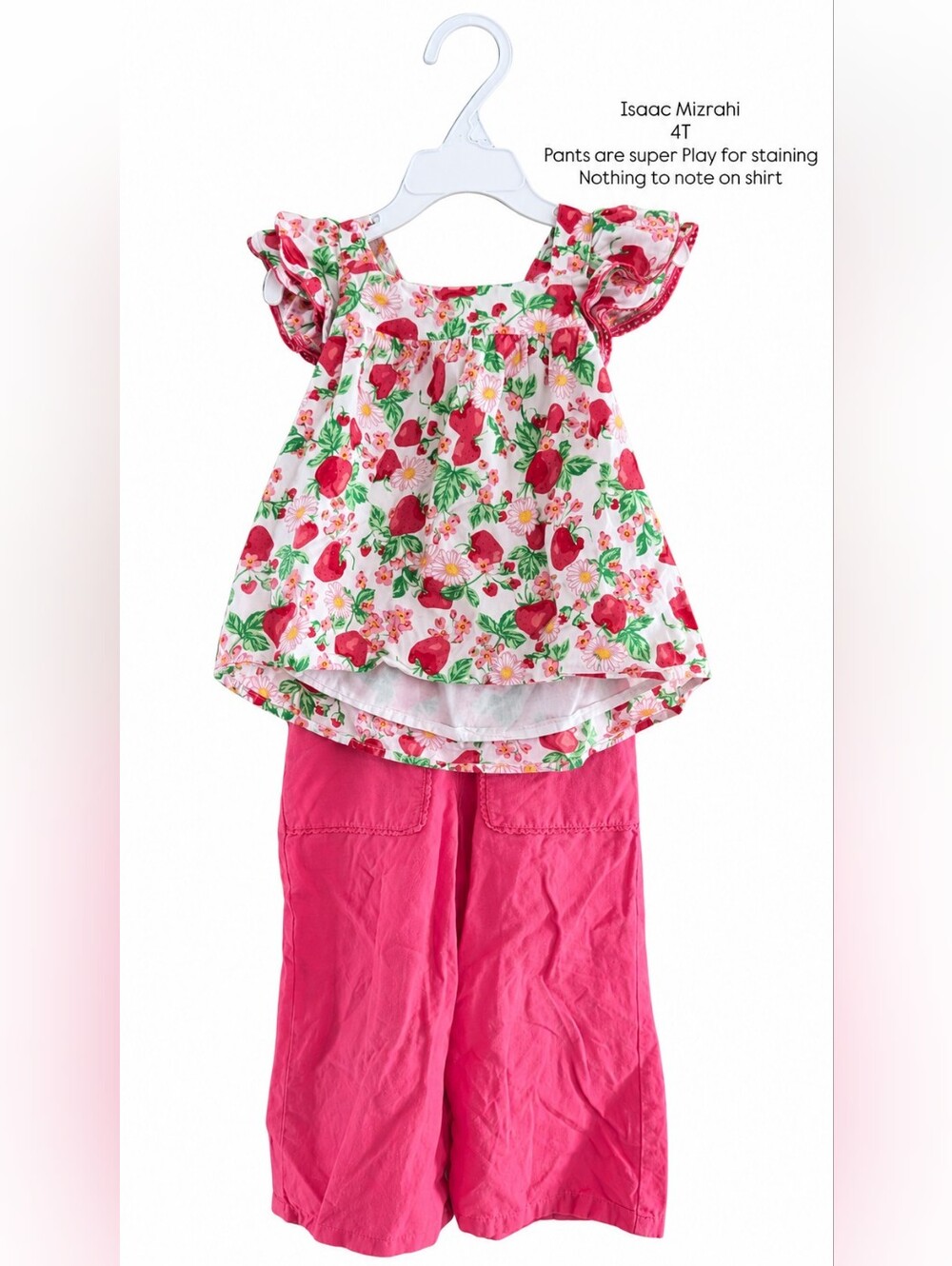 Isaac Mizrahi Girls 4T Strawberry Floral Matching Set Hot Pink Pants